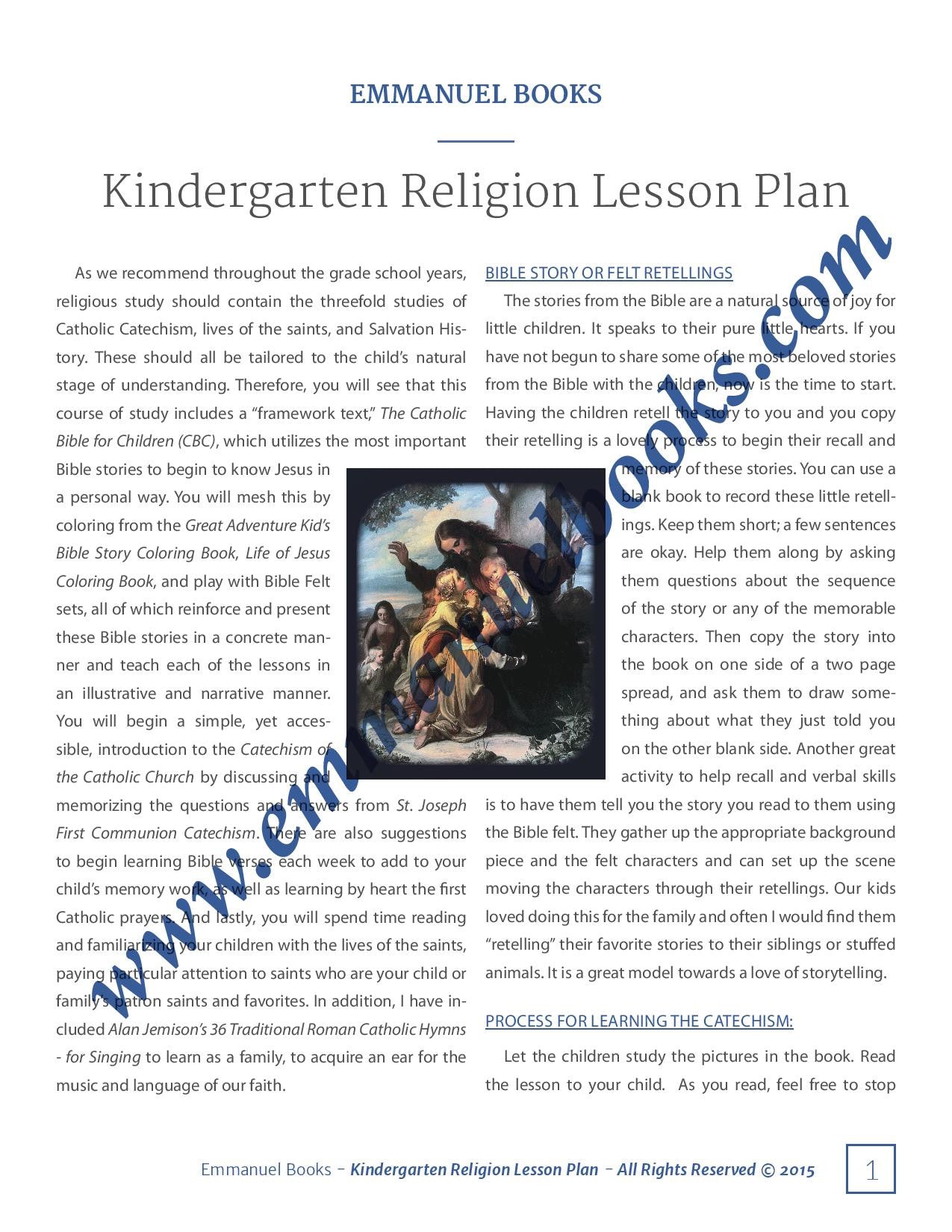 Kindergarten Religion Lesson Plan