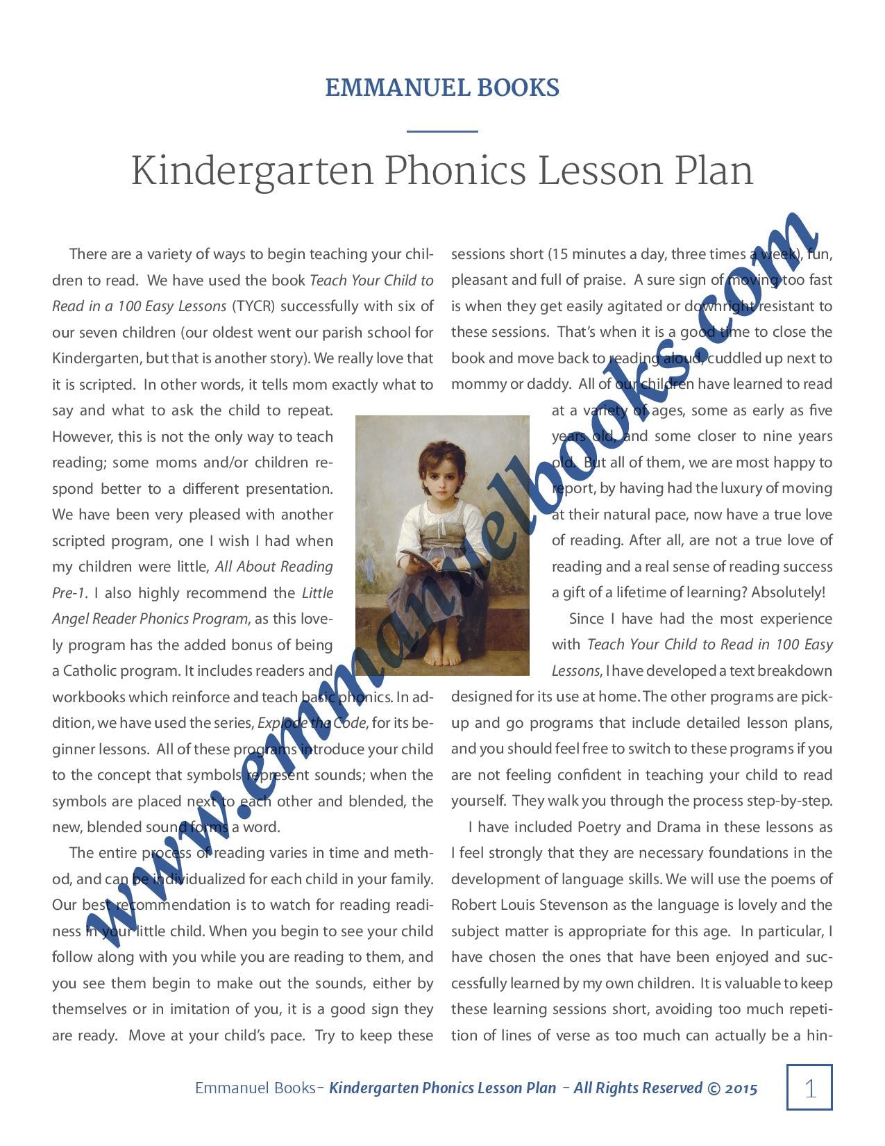 Kindergarten Lesson Plan - All Subjects